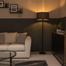 Valuelights Charles Black Floor Lamp With Charcoal Drum Shade - thumbnail 4