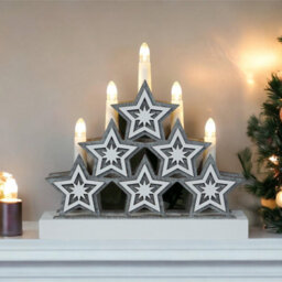 My Smart Buy Natural Wooden Candle Bridge - 5 Warm White Led Candles, Star Detail, Battery Operated Christmas Decoration - thumbnail 3