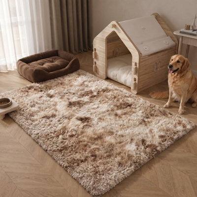 Oxford Homeware Shaggy Rug Anti-Slip Washable Soft Fluffy Living Room And Bedroom Rug (Mottled Beige, 60X110Cm) - image 1
