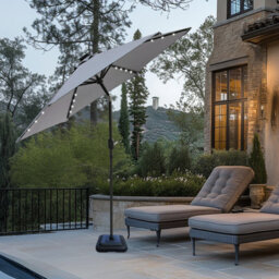 Sundaze 2.5M Grey Garden Parasol With Solar Led Lights Crank Tilt Outdoor Patio Umbrella, Base Weights