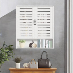 BMBO Wooden Bathroom Wall Storage Cabinet Organiser White - thumbnail 3