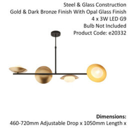 Dark Bronze & Gold Metal Ceiling Pendant Light - 4 Bulb Hanging Lamp Fitting - thumbnail 2