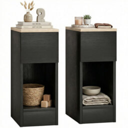 Homcom Bedside Tables Set Of 2, Nightstands For Bedroom, Living Room, Black - thumbnail 2