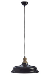 Orsina Black Small Pendant Light, Scandi Style Hanging Ceiling Light With Wood Accent, Cord Light Fixture - thumbnail 1