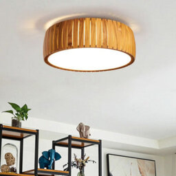 Luminosa Lighting Elstead Barrel Cylindrical Pendant Ceiling Light Teak - thumbnail 2