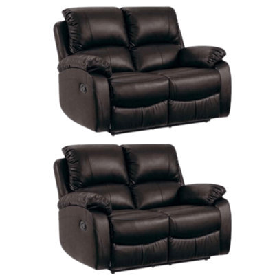 Furniture Instore Roma Brown Leather Manual Recliner 2+2 Seater Sofa Set - image 1