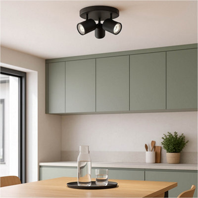Loops Sleek Black Triple Round Ceiling Spotlight Gu10 For Modern Bathroom Lighting - image 1
