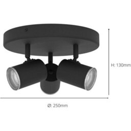 Loops Sleek Black Triple Round Ceiling Spotlight Gu10 For Modern Bathroom Lighting - thumbnail 4