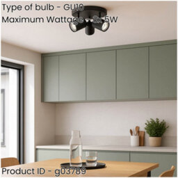 Loops Sleek Black Triple Round Ceiling Spotlight Gu10 For Modern Bathroom Lighting - thumbnail 2