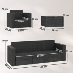 Outsunny Rattan Garden Furniture Set With Wide Armrests, Cushions, Dark Grey - thumbnail 3