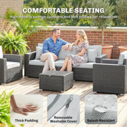 Outsunny Rattan Garden Furniture Set With Wide Armrests, Cushions, Dark Grey - thumbnail 6
