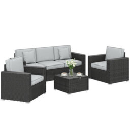 Outsunny Rattan Garden Furniture Set With Wide Armrests, Cushions, Dark Grey - thumbnail 2