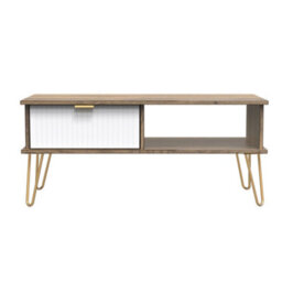 Linear Ready Assembled Matt White Dark Oak Effect 1 Drawer Small Coffee Table (H)455mm (W)905mm (D)395mm