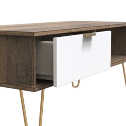 Linear Ready Assembled Matt White Dark Oak Effect 1 Drawer Small Coffee Table (H)455mm (W)905mm (D)395mm - thumbnail 2