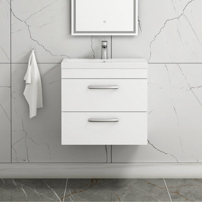 Royal Bathrooms Turin Gloss White 600mm Wall Hung Vanity Unit 2 Drawer With Mid-Edge Basin Sink - image 1