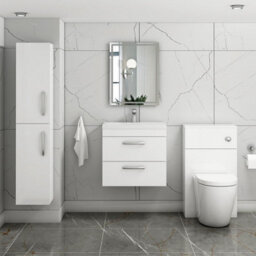 Royal Bathrooms Turin Gloss White 600mm Wall Hung Vanity Unit 2 Drawer With Mid-Edge Basin Sink - thumbnail 2