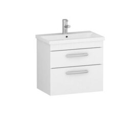 Royal Bathrooms Turin Gloss White 600mm Wall Hung Vanity Unit 2 Drawer With Mid-Edge Basin Sink - thumbnail 6