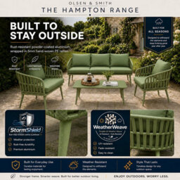 Olsen & Smith Hampton 5 Seater 6 Pcs Outdoor Garden Sofa Set 3-Seat Sofa, 2 Armchairs & Table  Rust-Resistant Aluminium Frame - thumbnail 5