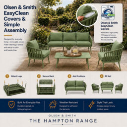 Olsen & Smith Hampton 5 Seater 6 Pcs Outdoor Garden Sofa Set 3-Seat Sofa, 2 Armchairs & Table  Rust-Resistant Aluminium Frame - thumbnail 4
