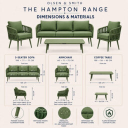 Olsen & Smith Hampton 5 Seater 6 Pcs Outdoor Garden Sofa Set 3-Seat Sofa, 2 Armchairs & Table  Rust-Resistant Aluminium Frame - thumbnail 2
