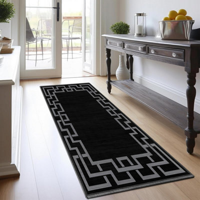 Bedlooms Nico Black Living Area Runner Rugs, Non-Slip Modern Area Medium Rug 60X110Cm, Washable Dining Room Rug