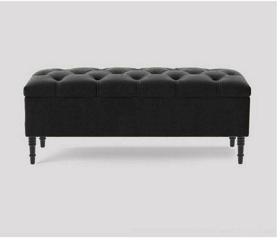120Cm Swiss Chesterfield Ottoman Storage Bench- Plush Velvet Shoe Bench - Black Upholstery Footstool With Storage - image 1