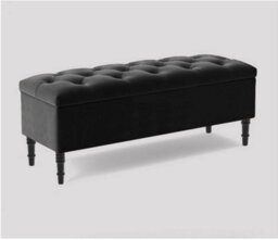 120Cm Swiss Chesterfield Ottoman Storage Bench- Plush Velvet Shoe Bench - Black Upholstery Footstool With Storage - thumbnail 3