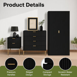 Home Treats Ridged Chest Of Drawers Large Set Of 4 Drawers Black Bedroom Dresser - thumbnail 8