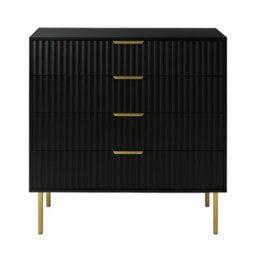 Home Treats Ridged Chest Of Drawers Large Set Of 4 Drawers Black Bedroom Dresser - thumbnail 9
