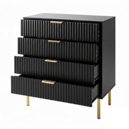 Home Treats Ridged Chest Of Drawers Large Set Of 4 Drawers Black Bedroom Dresser - thumbnail 4