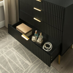 Home Treats Ridged Chest Of Drawers Large Set Of 4 Drawers Black Bedroom Dresser - thumbnail 3