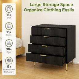 Home Treats Ridged Chest Of Drawers Large Set Of 4 Drawers Black Bedroom Dresser - thumbnail 6