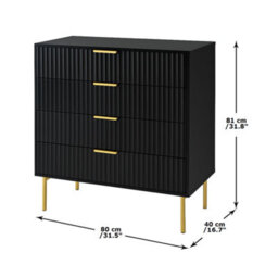Home Treats Ridged Chest Of Drawers Large Set Of 4 Drawers Black Bedroom Dresser - thumbnail 5