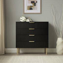 Home Treats Ridged Chest Of Drawers Large Set Of 4 Drawers Black Bedroom Dresser - thumbnail 2
