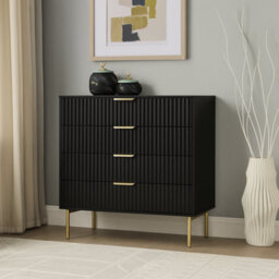 Home Treats Ridged Chest Of Drawers Large Set Of 4 Drawers Black Bedroom Dresser - thumbnail 1