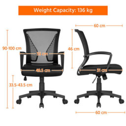 Yaheetech Ergonomic Mesh Office Chair With Mid-Back 360 Degree Rolling Casters Height Adjustable - Black - thumbnail 3