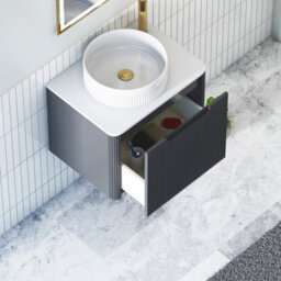 Royal Bathrooms Avenza 600mm Matt Obsidian Black Wall Hung Bathroom Countertop Vanity Unit 1 Drawer With Round Basin - thumbnail 5