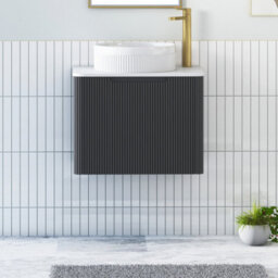 Royal Bathrooms Avenza 600mm Matt Obsidian Black Wall Hung Bathroom Countertop Vanity Unit 1 Drawer With Round Basin - thumbnail 1