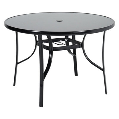 Living And Home Black Round Tempered Glass Top Garden Bistro Dinging Table With Metal Frame And Umbrella Hole Outdoor 105 Cm - image 1