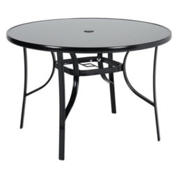 Living And Home Black Round Tempered Glass Top Garden Bistro Dinging Table With Metal Frame And Umbrella Hole Outdoor 105 Cm