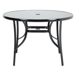 Living And Home Black Round Tempered Glass Top Garden Bistro Dinging Table With Metal Frame And Umbrella Hole Outdoor 105 Cm - thumbnail 2