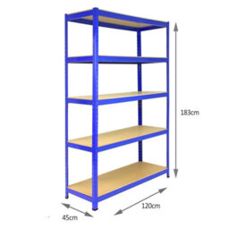 MonsterShop T- Rax Garage Shelving Unit Extra Wide - 5 Tier Heavy Duty Rack For Storage Steel Utility Shelves, 280Kg Per Shelf, Blue - thumbnail 4