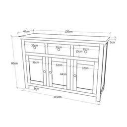 Cabinet Bits Lugo Waxed 3 Drawer 3 Door Sideboard Wood Knob - thumbnail 9