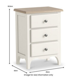 Roseland Furniture Celine Coconut White Oak Top 3 Drawer Bedside Table - thumbnail 9