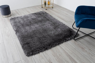 A.unique Home Charcoal Shaggy Rugs For Living Room Bedroom 120Cm X 170Cm - image 1