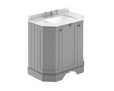 Hudson Reed Floor Standing 3-Door Angled Vanity Unit With 3 Tap Hole White Marble Top & Basin, Storm Grey, 786X470mm - image 1