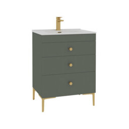 Royal Bathrooms Royal Bathroom Verona 600mm Matt Green 3-Drawer Floor Standing Bathroom Vanity Unit With Ceramic Basin & Brushed Brass Knob - thumbnail 6