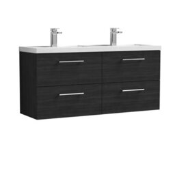 Balterley Level 1200mm Wall Hung 4 Drawer Vanity Unit With Double Basin For Modern Bathroom Storage - Charcoal Black - thumbnail 1