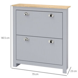Homcom 2 Drawer Shoe Cabinet Narrow Shoe Cupboard With Flip Doors, Grey - thumbnail 3