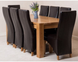 That's Furniture Kuba 180 X 90 Cm Chunky Oak Dining Table And 8 Chairs Dining Set With Lola Brown Leather Chairs